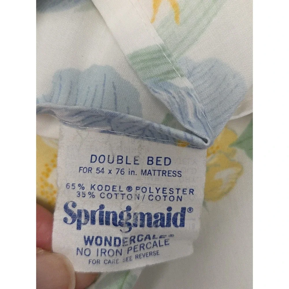 Vintage 1970s Springmaid Wondercale Floral Iris Double Sheet Set Flat Fitted‎